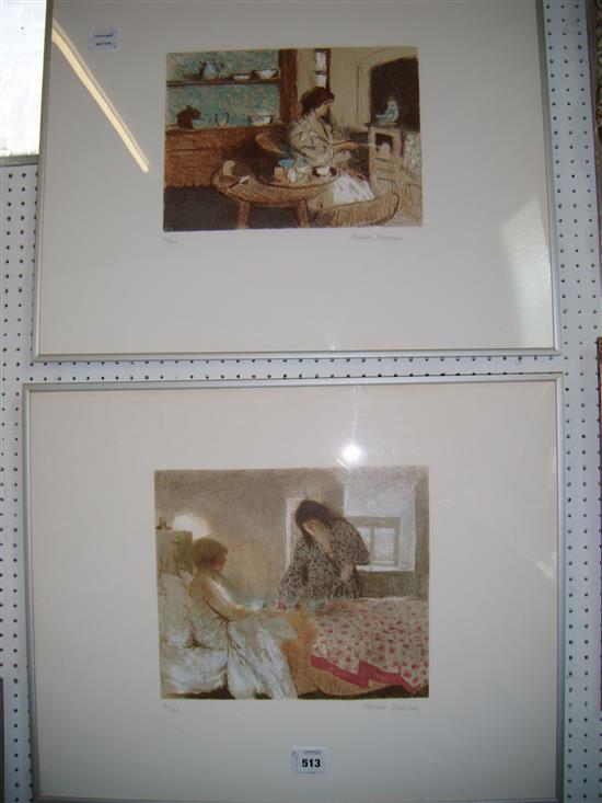 Bernard Dunstan, 20th century British School, ltd ed coloured lithographic print, an interior of a bedroom